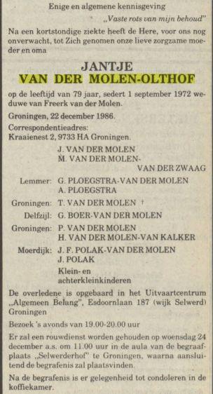 jantje van der molen - olthof in 1986.